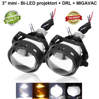 DRL + MIGAVAC - H7 BI LED - PROJEKTORI MINI 3" (LED CHIP UGRADJEN)