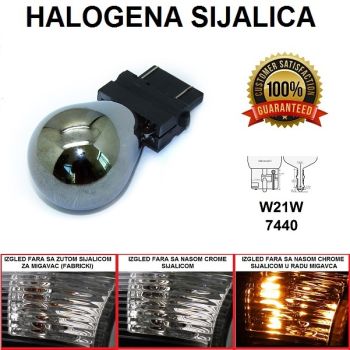 HALOGENA SIJALICA W21W (T20/7440) CHROME - NARANDZASTO SVETLO