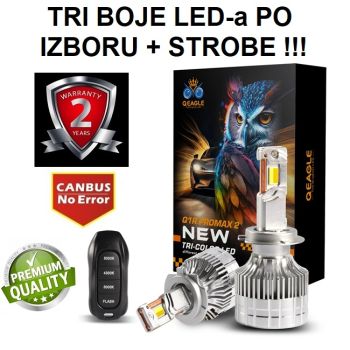 HB4/9006 SET CSP chip 12/24v 12000LM TRI-BOJE LED-a + STROBE - ZA SREDNJE/DUGO/MAGLENKU